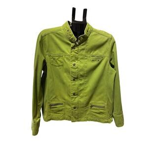 i.e. relaxed Lime Green Cotton Utility Jacket XL Stand Collar Workwear Utility